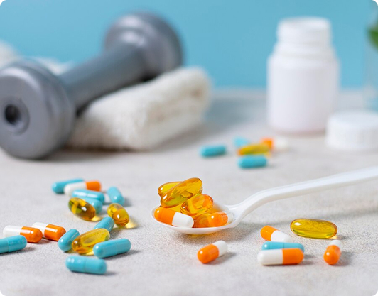 Wellness products and capsules on table